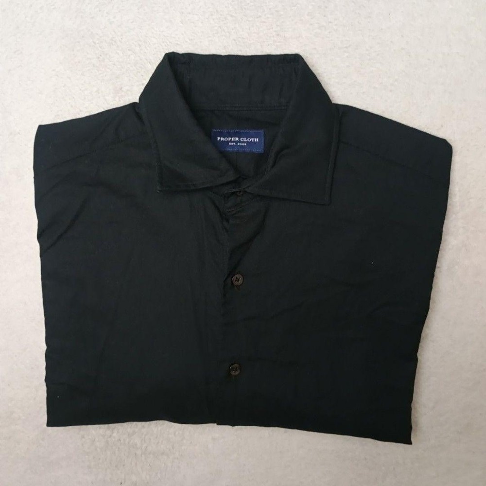 Proper Cloth Shirt Mens 15.5 Black Cotton Button-Up Collared Regular Easy Care